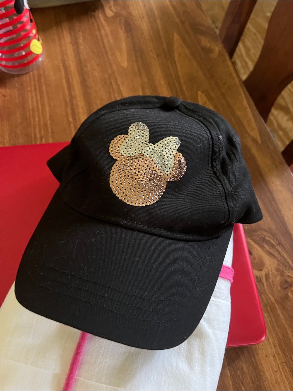 Disney Black Kids Cap with Gold Sequin Minnie Motif